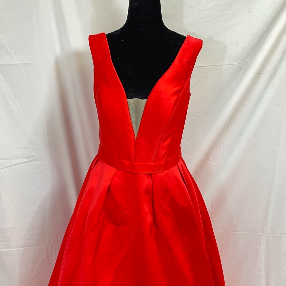 Jovani simple red ball gown with deep V